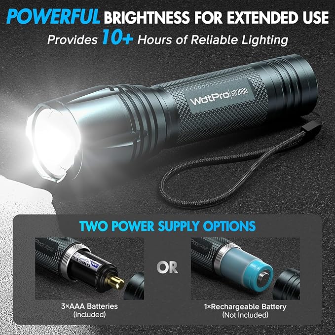 WdtPro LED Flashlight High Lumens SR2000 Pro, 2 Pack Brighter Tactical - Image 4