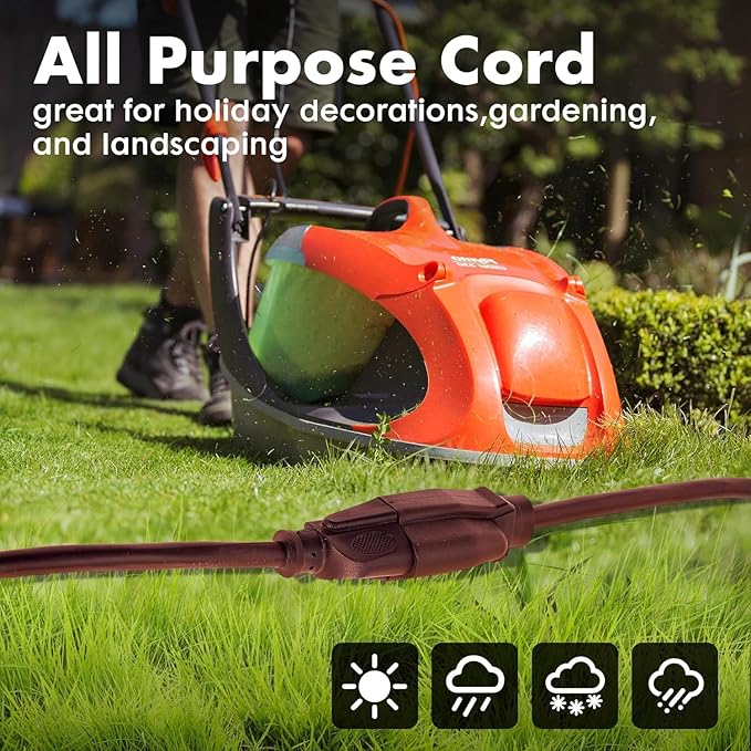3ft Brown Extension Cord Waterproof, UL Listed, 16/3 SJTW Heavy Duty 3 Prong - Image 5