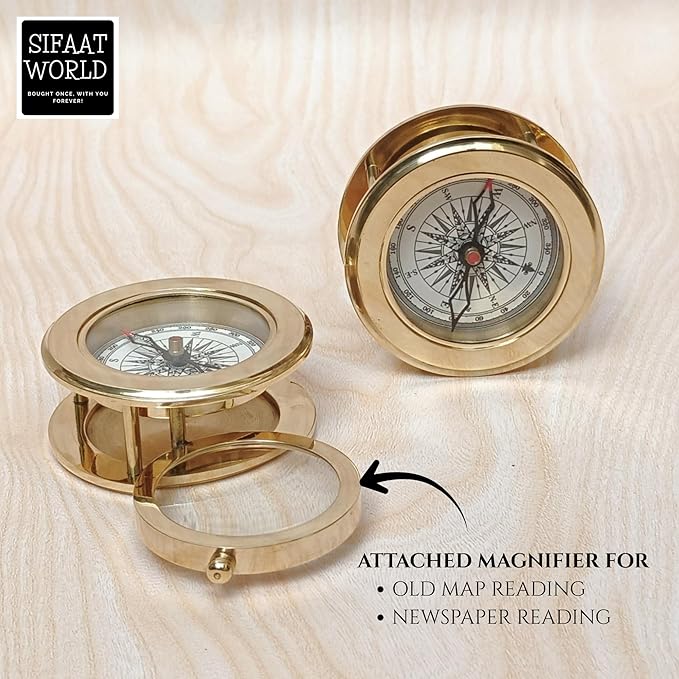 Vintage Brass Compass with Wooden Box – Antique Navigation Compass - Image 3