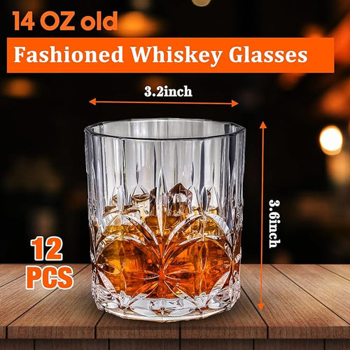 12 Sets Plastic Whiskey Glasses 14 oz Unbreakable Whiskey Drinking Glasses Old - Image 2