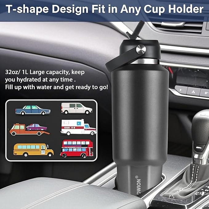 HYDROWION 32 oz Insulated Water Bottle, Car Water Bottle Holder - Image 2