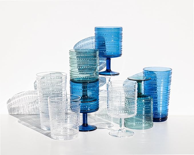 Beaded 15.6 oz Durable Acrylic Double Old Fashioned Drinking Glasses, - Image 3