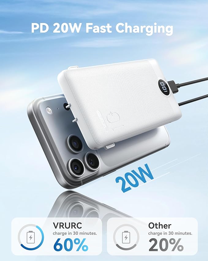 VRURC Portable Charger Power Bank - 10000mAh Fast Charging 22.5W PD 20W Slim - Image 3