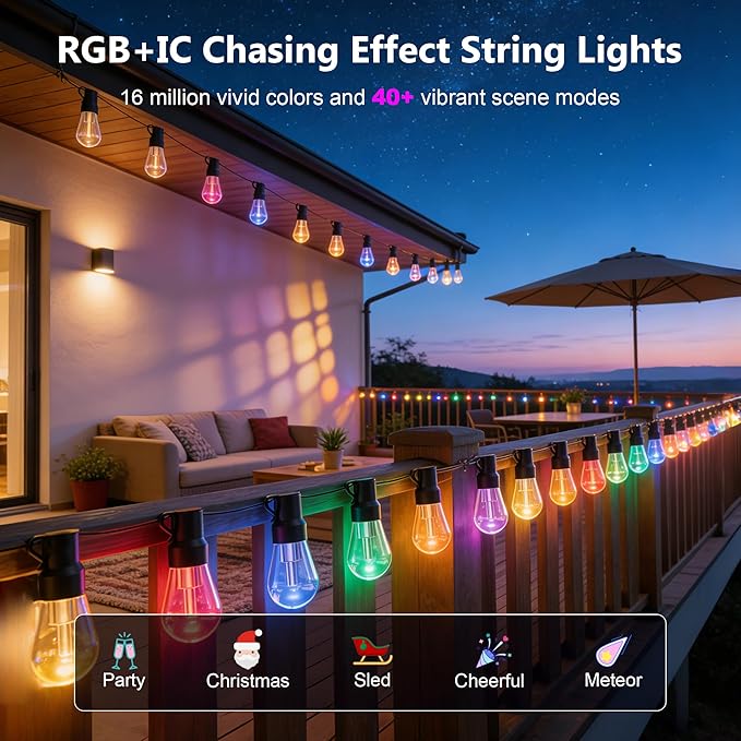 Beizelte Outdoor String Lights, 200FT RGB+IC Outside Light Dimmable - Image 3