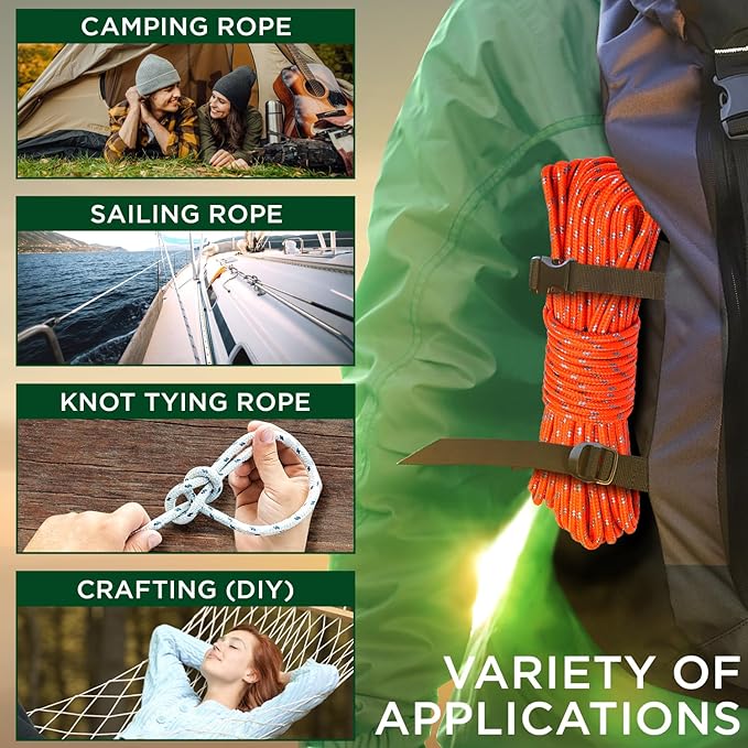 TECEUM Rope – 150 Feet x 1/4 Inch – Orange Gray – Strong All-Purpose Utility - Image 5