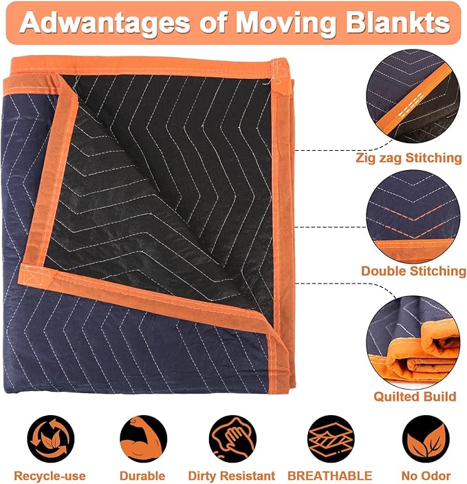 1 Moving Blankets 72x80in with 1 Elastic Rubber Band – Durable Quilted Moving - Image 3