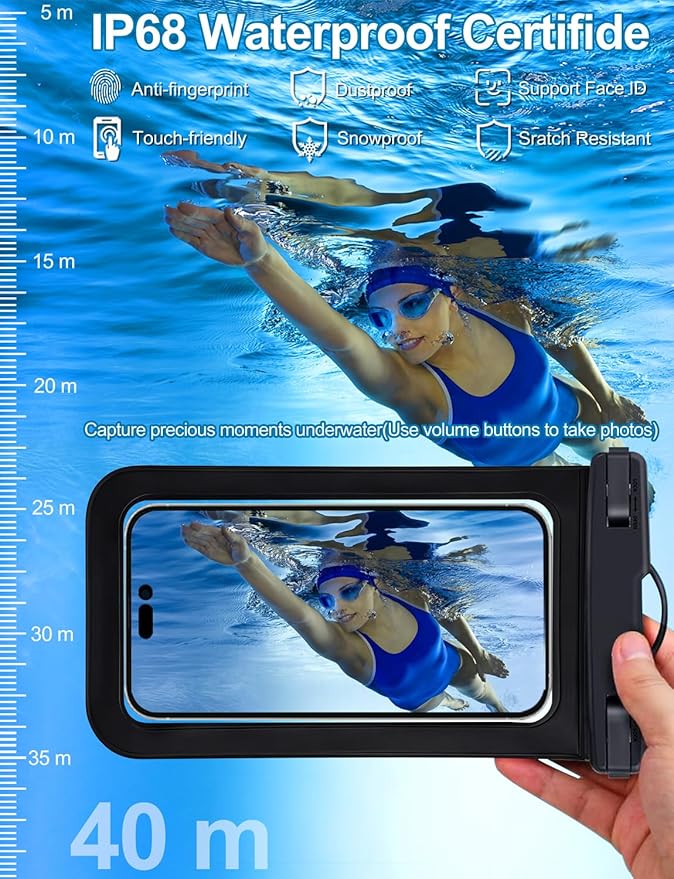 2 Pack Black White Universal Waterproof Phone Pouch, Large Phone Waterproof - Image 4