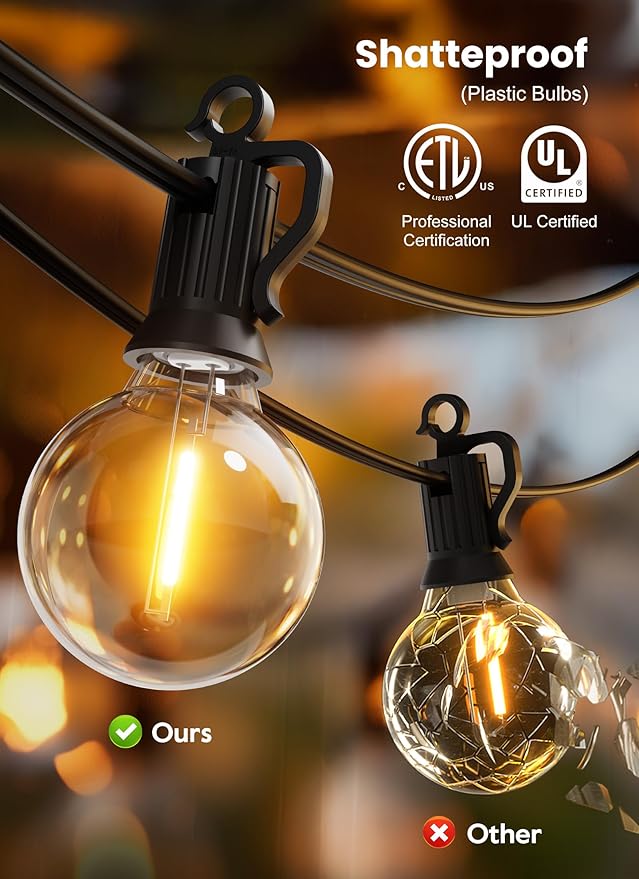Brightown Outdoor String Lights, 200FT 100+2 G40 Bulbs Shatterproof Patio Lights - Image 9