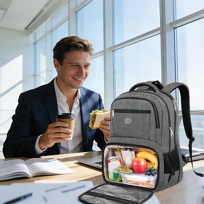 MATEIN Laptop Backpack with Lunch Box, 18 Inch Gray Mens Work Backpack - Image 8