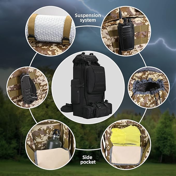 100L Camping Hiking Backpack, Molle military Tactical rucksack backpack - Image 4