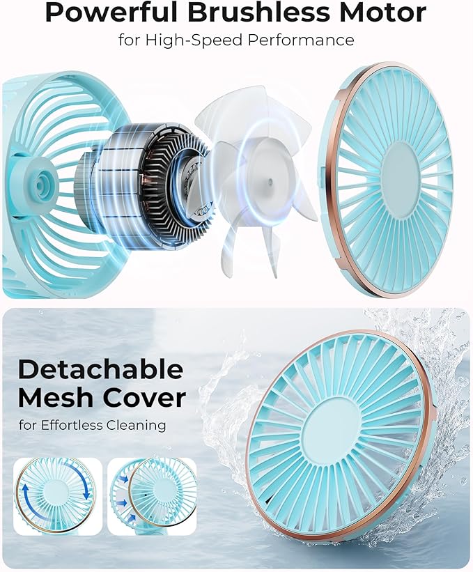 TUNISE Portable Handheld Fan, 180 Adjustable, 6 Speed Wind, USB Rechargeable - Image 3