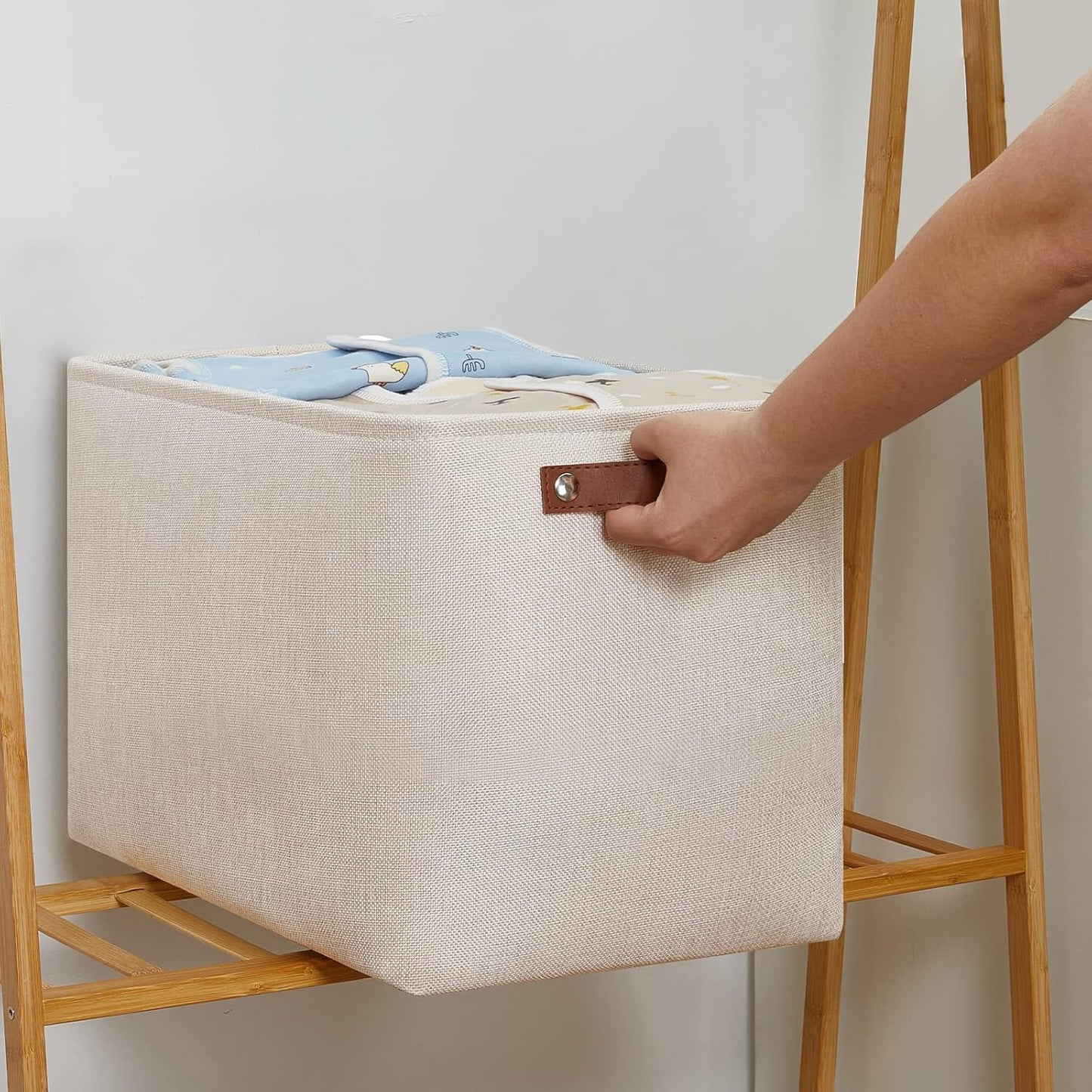 DULLEMELO Storage Baskets Large 16"x12"x12" Tall Rectangular Baskets Fabric Storage Bins for Organizing [1 Pack] Collapsible Linen Shelf Baskets for Clothes, Toys, Closet, Laundry (Beige)