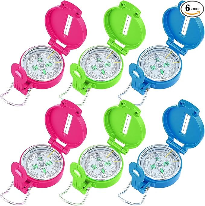 Sabary 6 Pack Multi-Color Mini Lensatic Compass by Sabary