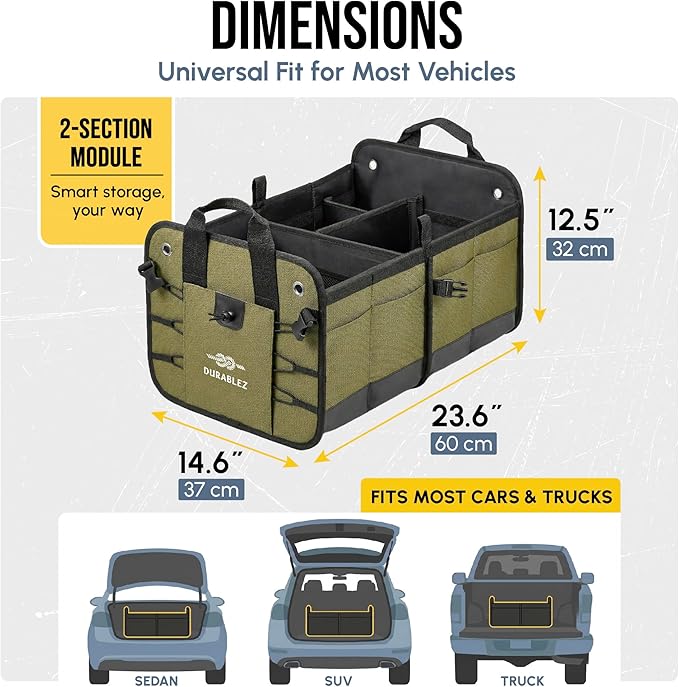 Heavy Duty Foldable Trunk Organizer 2-Section – Dual-Compartment Car Cargo Box - Image 3