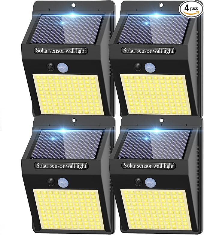 kolpop 4 Pack Solar Motion Lights Outdoor, 3 Modes/100LED Security Wireless by kolpop