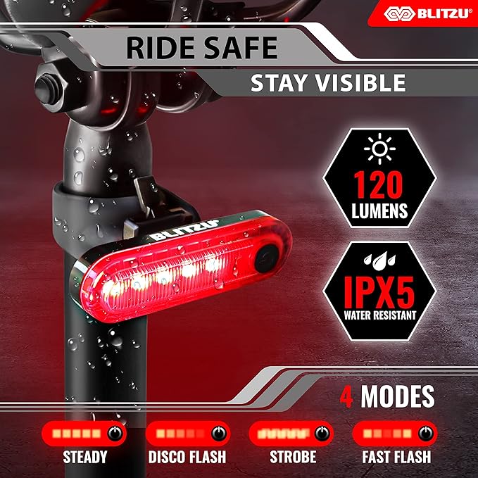 BLITZU USB-C Rechargeable Bike Tail Light 2 Pack, Bright Bicycle Rear Cycling - Image 8