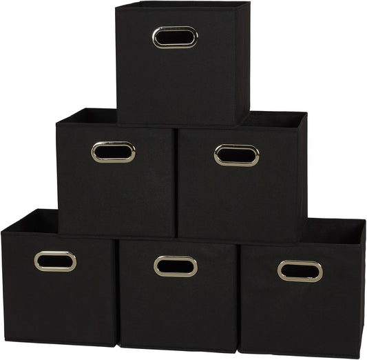 Household Essentials 80-1 Foldable Fabric Storage Bins | Set of 6 Cubby Cubes With Handles | Black