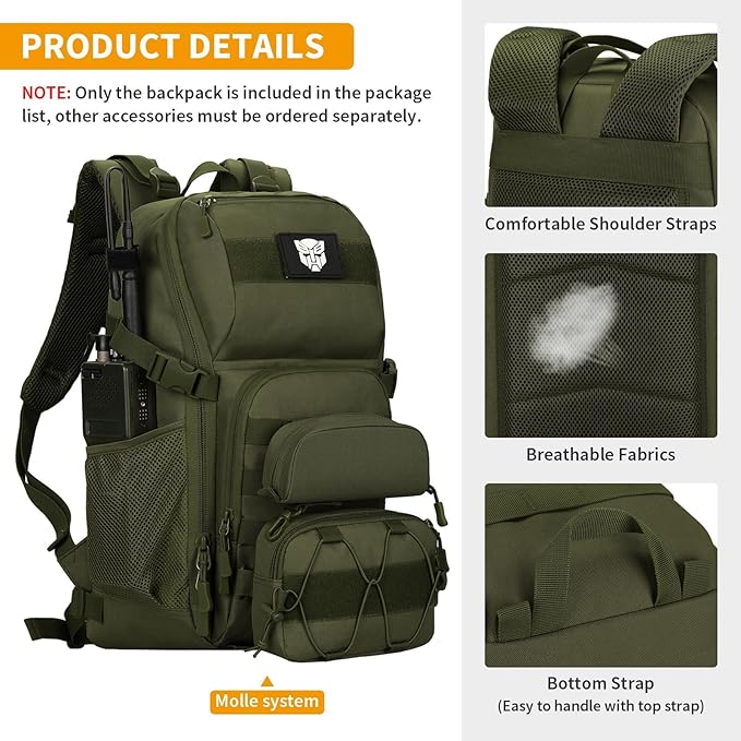 HUNTVP Tactical Backpack Military MOLLE Backpack Hunting Rucksack Gear Assault - Image 6