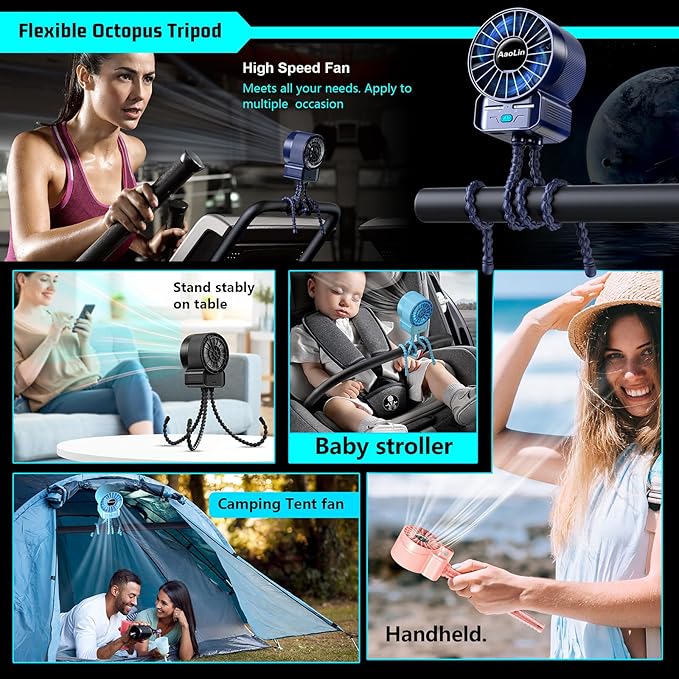 multifunctional USB rechargeable portable stroller small fan 4 speed 6600rpm - Image 6