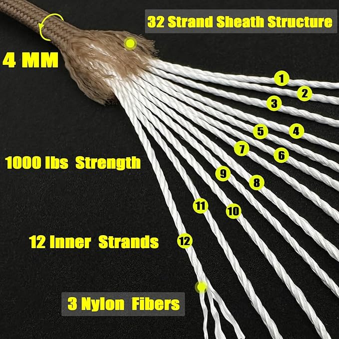 VVAAGG 1000 Tan Paracord100FT Utility Parachute Cord 4mm Nylon String12 Strand - Image 2