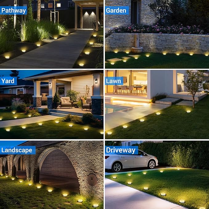 Peasur Solar Ground Lights Outdoor, 6 Pack Flat Solar Powered Disc Lights - Image 6
