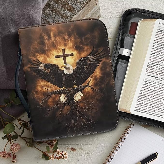 Small Bible Cover Case for Women Men Bald Eagle and Cross Print PU Leather - Image 5