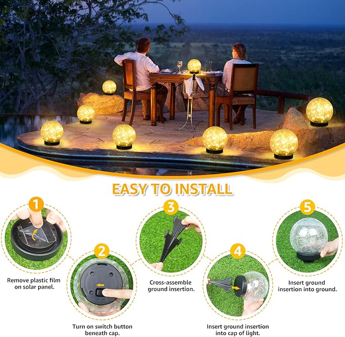 ASOMST 2-Pack Garden Solar Lights Outdoor, Cracked Glass Ball Light Waterproof - Image 8