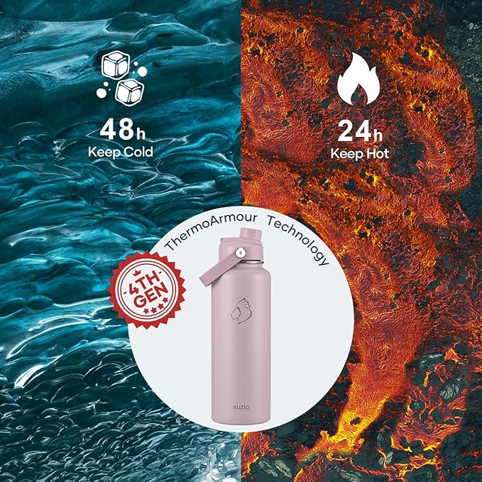 BUZIO 40 oz Water Bottle Insulated, Triple Wall Vacuum Stainless Steel Flask - Image 2