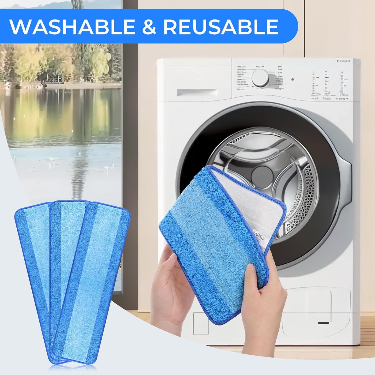 3 Pack Microfiber Cleaning Pads are Compatible with Bona Mop,18 Inch Replaceable Mop Pad Refill,Washable & Reusable Blue Microfiber Mop Pads for Hardwood and Hard-Surface Floors