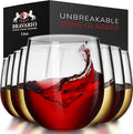 Bravario Unbreakable Stemless Plastic Wine Glasses | Reusable | Shatterproof by Bravario