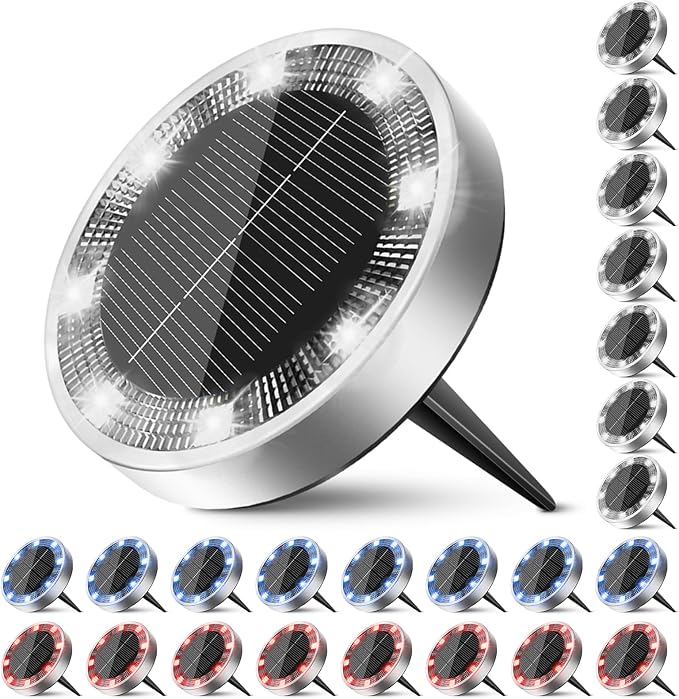 Peasur Solar Ground Lights Outdoor, 24 Pack Flat Solar Powered Disc Lights by Peasur