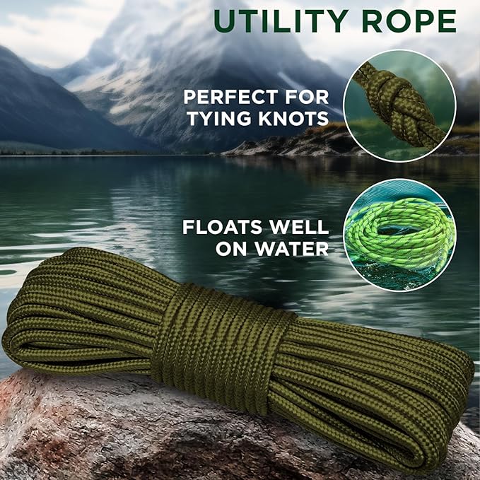 TECEUM Rope – 90 Feet x 3/8 Inch – Army Green – Strong All-Purpose Utility Rope - Image 3