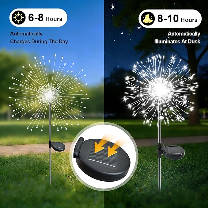 Solar Garden Lights Outdoor, 2 Pack 120 LED Twinkling Firework Lights Decorative - Image 2