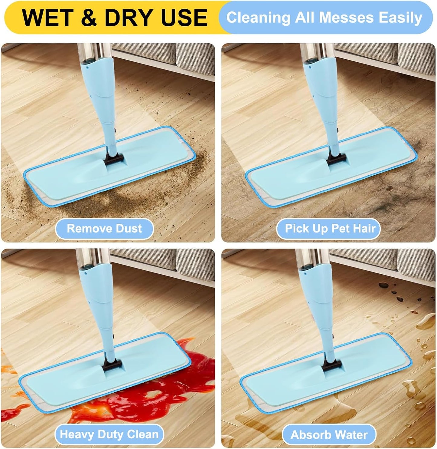16.5 Inch Reusable Mop Pads Microfiber Spray Mop Replacement Heads for Wet/Dry Mops Compatible with Bona Floor Care System (6 Pack)