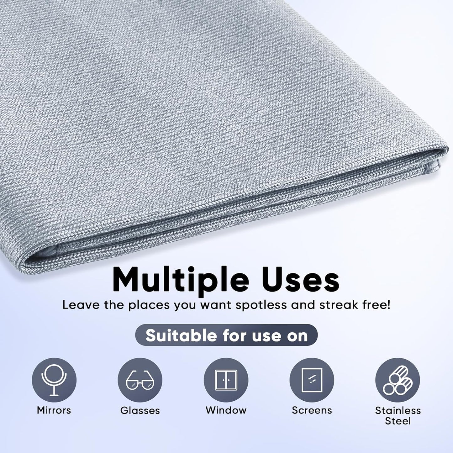 HOMEXCEL Microfiber Glass Cleaning Cloths 6 PK, Lint Free Streak Free, Reusable Microfiber Cleaning Cloth for Cleaning Windows, Glasses, Mirrors, Screens, Stainless Steel, and More, Grey-14”×16”