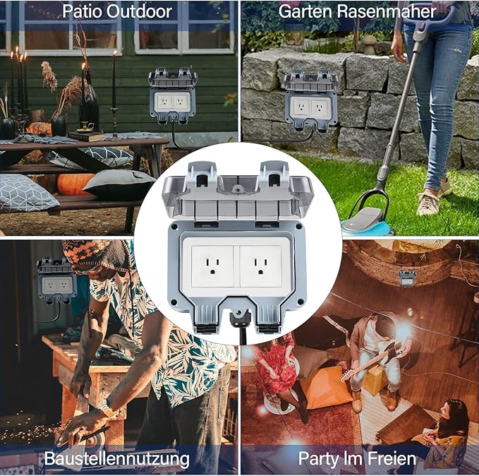 Outdoor Power Outlet Box with 26.3Ft Extension Cord, NEMA 5-15R, STW 14 AWG - Image 6