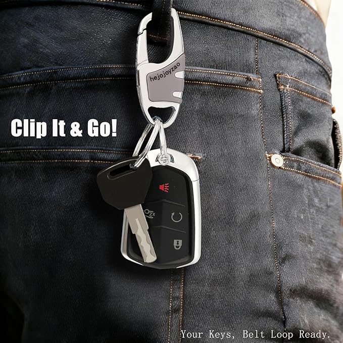 Keychain with Carabiner Clip, 4 Heavy Duty Key Rings and D Ring - Image 3