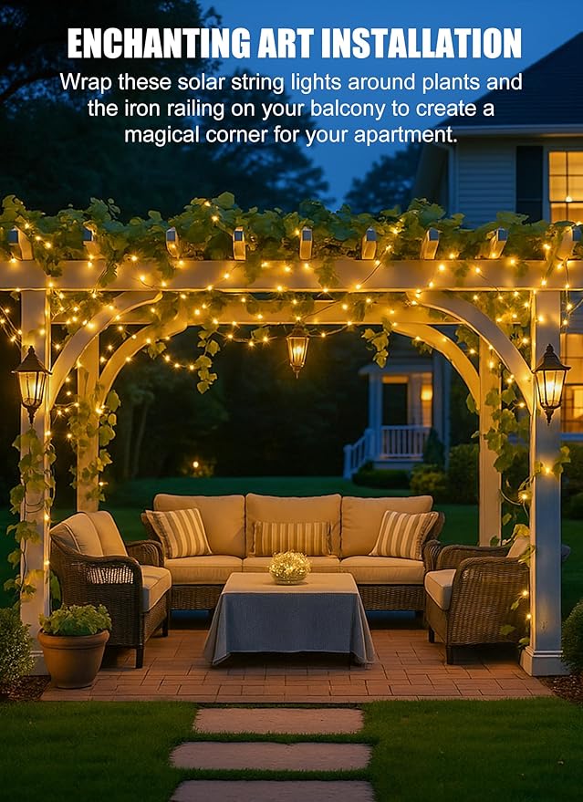 Minetom Solar String Lights, 2 Packs Total 66Ft 200 LED Solar Fairy Lights - Image 4