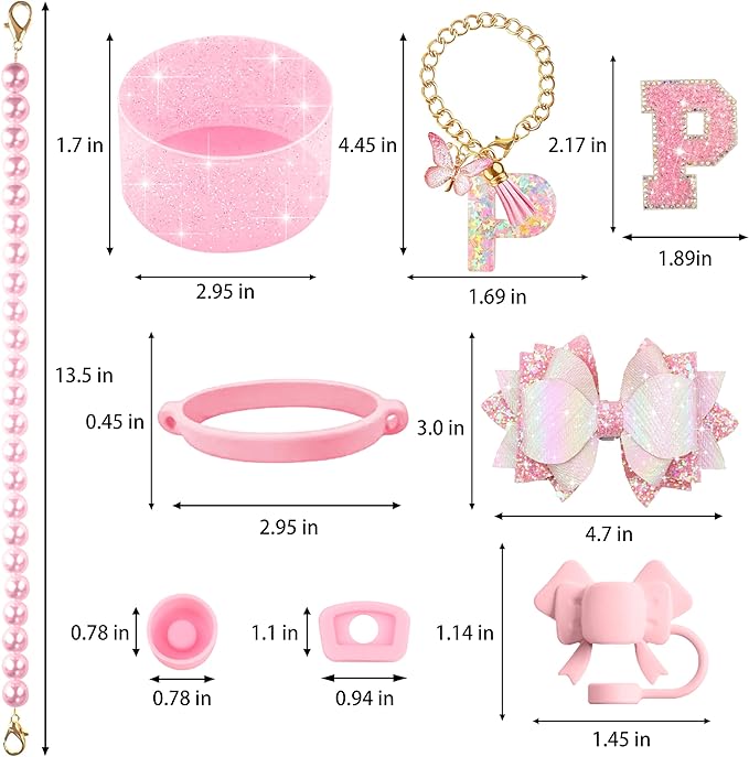 9PCS Pink for Stanley Cup Accessories Set Bling Initials Bow Charms for Stanley - Image 3