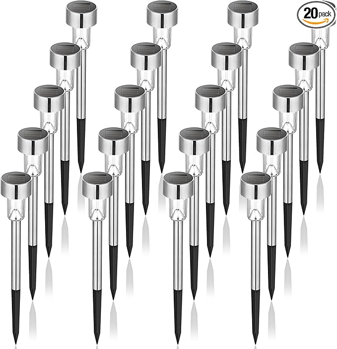 GIGALUMI Solar Pathway Lights, Stainless Steel IP44 Waterproof Auto On/Off by GIGALUMI