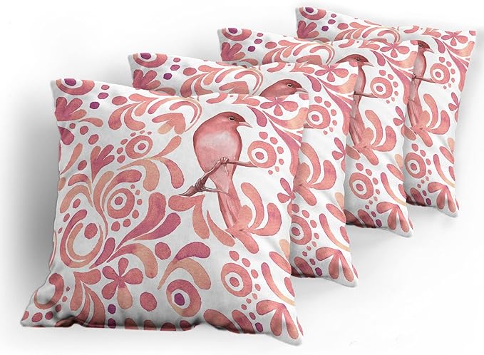 Ambesonne Watercolor Throw Pillow Cushion Case Pack of 4, Bird on Tree Branch - Image 5