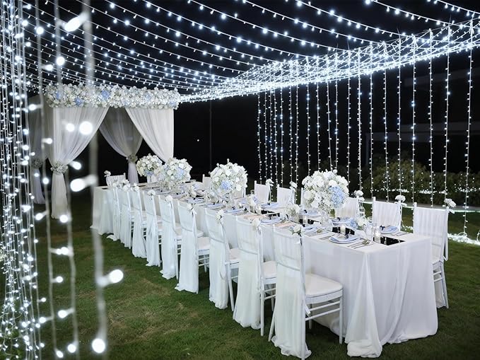 Solhice LED Curtain Lights Outdoor 20ft x10ft Cool White, 600 LED String Lights - Image 6