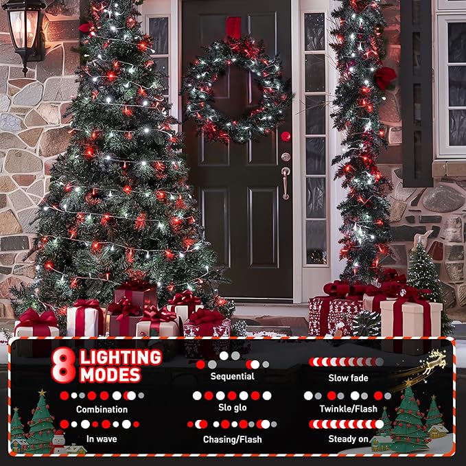 JMEXSUSS 200 LED Red and White Christmas Lights Outdoor, 66ft Halloween String - Image 5