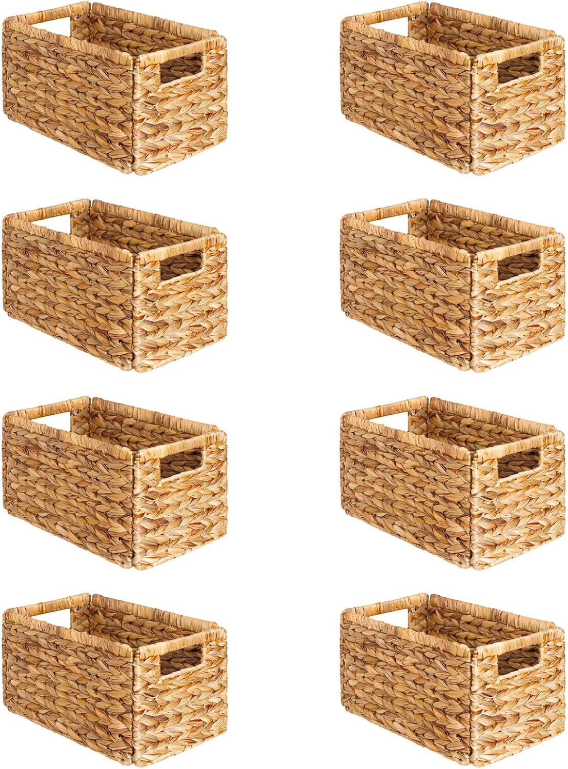 SpaceAid 8 Pack Wicker Basket, Storage Baskets for Organizing, Woven Rattan Basket with Handles for Shelves, Water Hyacinth Large Cube Organizer Storage Bin, 13x8.2x7 inch, Natural