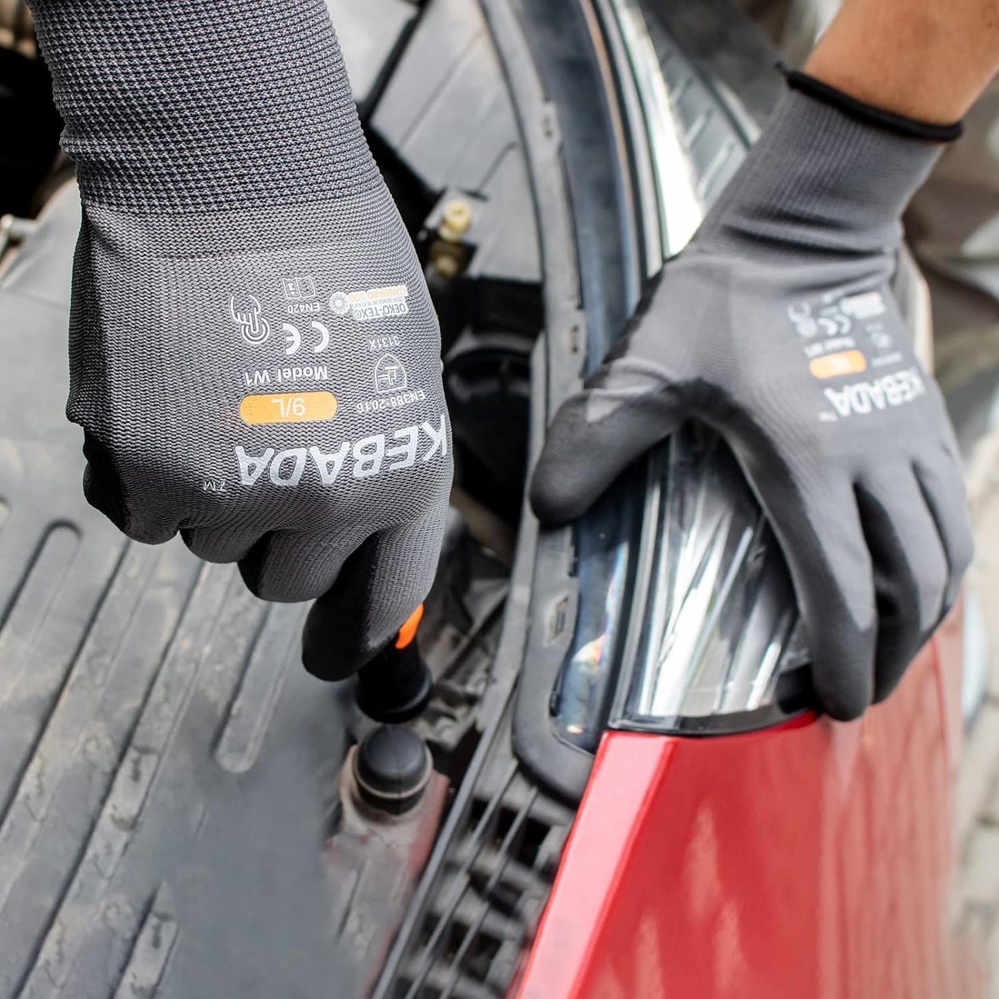 Kebada W1 Work Gloves for Men and Women, PU Coated Safety Gloves with Grip, Touchscreen, Ideal for Warehouse Package Handling, Construction, Gardening, 12 Pairs, Gray X-Small