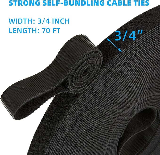 70FT x 3/4 inch Hook and Loop Roll, Reusable Fastening Cable Ties, Office and - Image 2