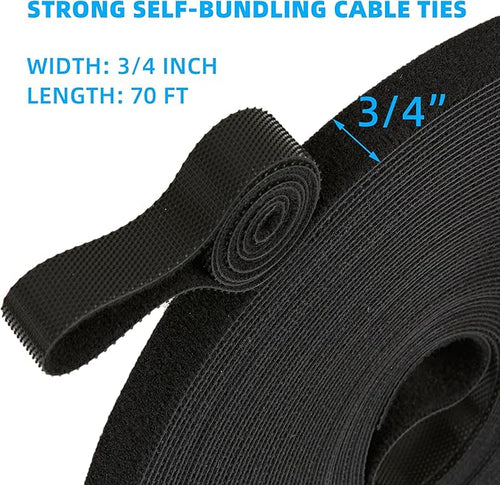 70FT x 3/4 inch Hook and Loop Roll, Reusable Fastening Cable Ties, Office and - Image 2