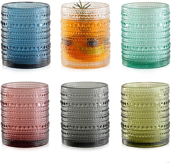 KMIGRUAN Colored Hobnail Drinking Glasses Set of 6, 12oz Vintage Kitchen by KMIGRUAN