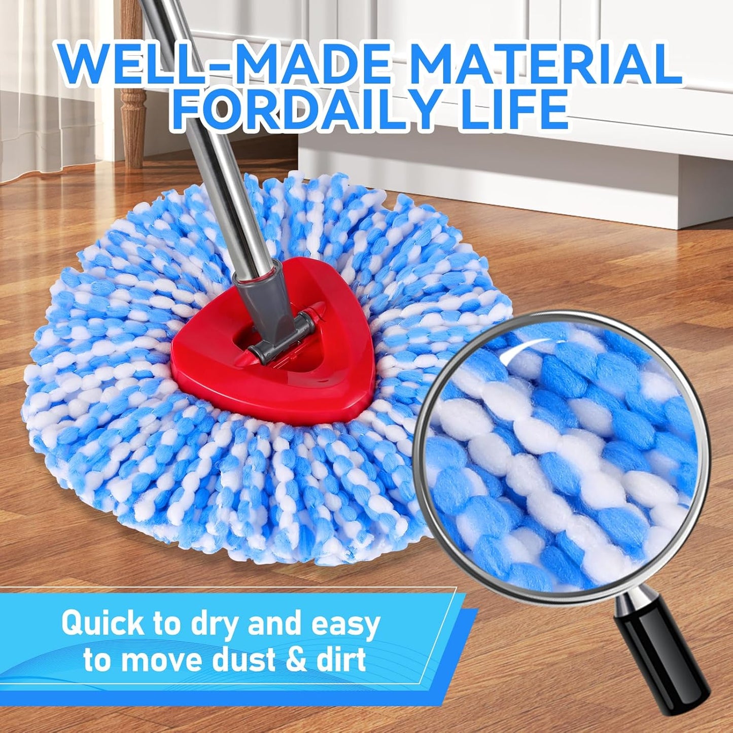 7 Pack Spin Mop Head for O-Ceda RinseClean 2 Tank System, 4 Triangle Microfiber Mop Replacement Refills, 2 Upgraded Scrub Brush & Base Head Deep Clean Mop Head for Home Office Bathroom