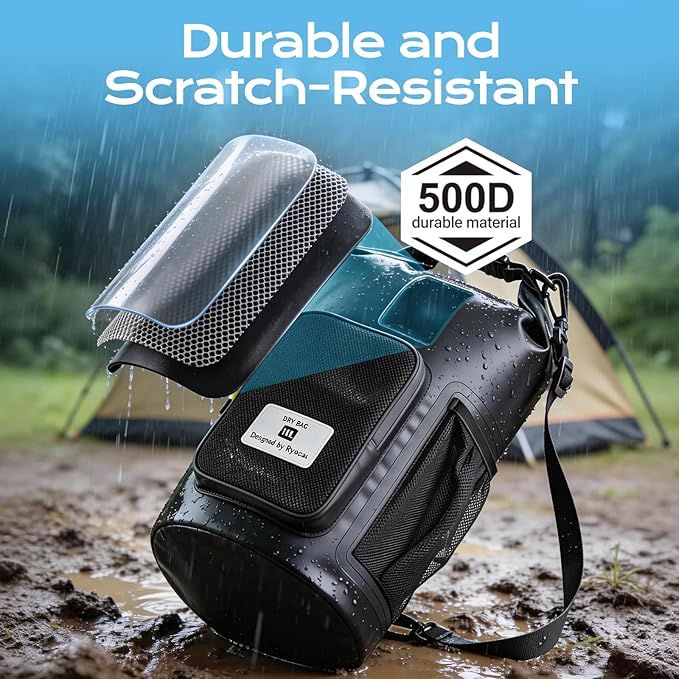 5L Waterproof Dry Bag with Bottle Holder & Mesh Pocket, 500D PVC Tarpaulin Roll - Image 3